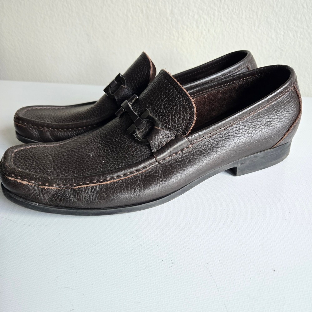 Salvatore Ferragamo Mens Grandioso Double Gancio Bit Loafers‎ Brown Size 9 D